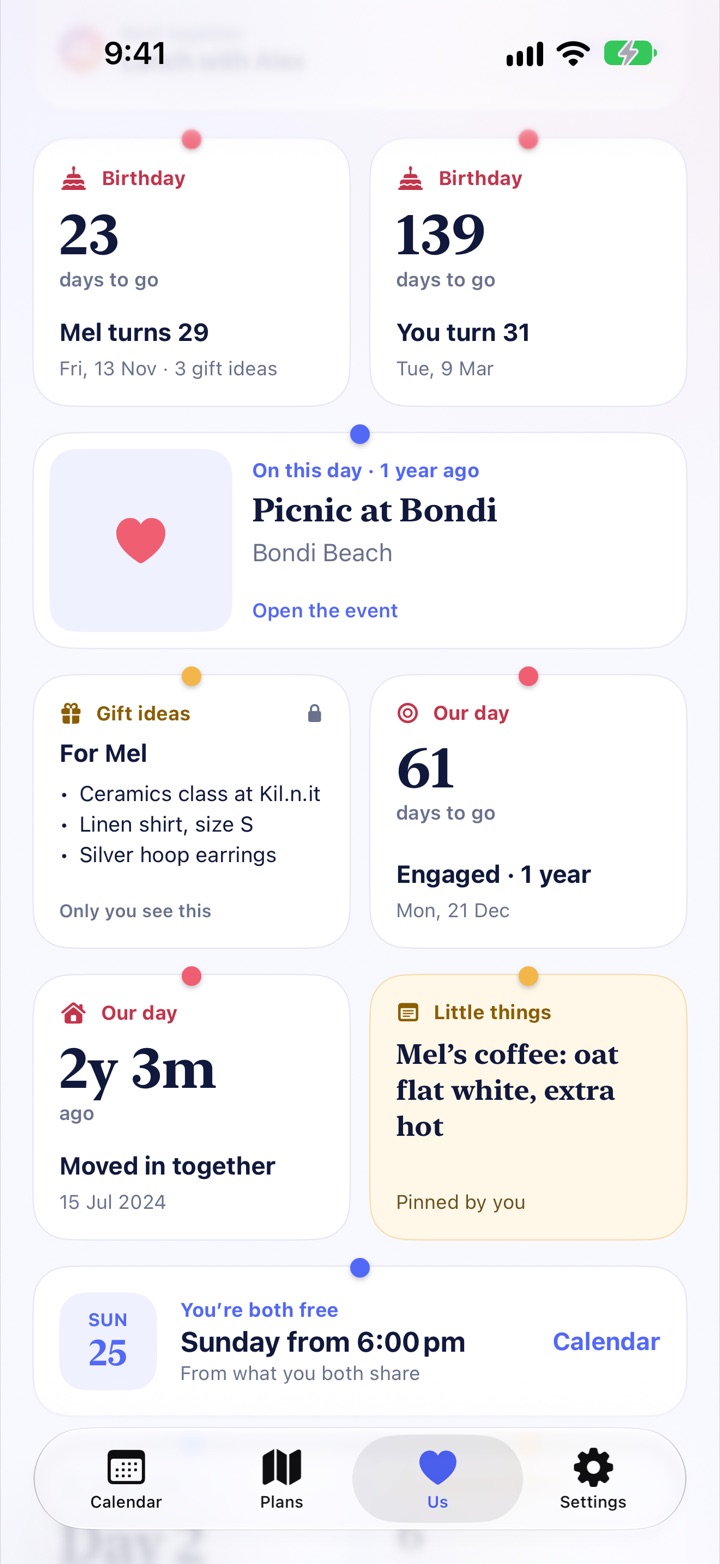 Us pins: gift ideas for Mel, 61 days until an engagement anniversary, and a note about Mel’s coffee order